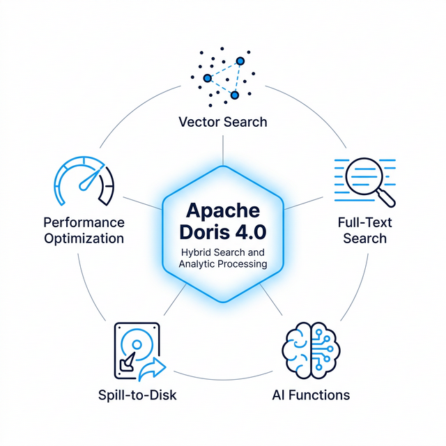 Apache Doris 4.0 unified capabilities — Vector Search, Full-Text Search, SQL, JSON, Join